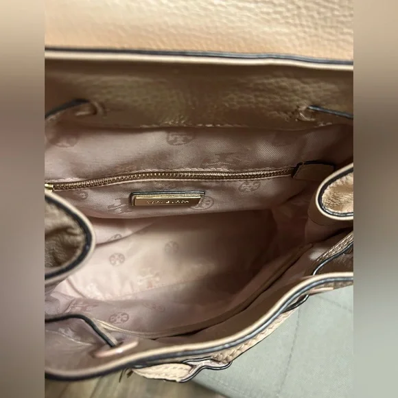 Tory Burch Cream Pebbled Leather Backpack with Tassels - Picture 2 of 4